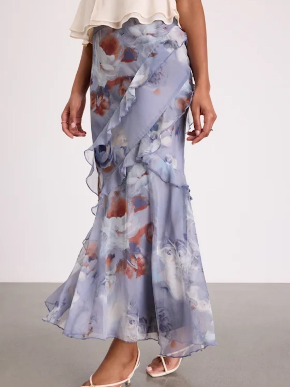 NWT Floral Ruffle Midi Skirt lavender